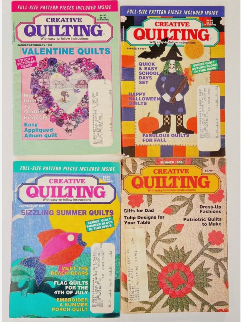 4 Vtg Creative Quilting Magazine Booklets 1986 1997 Patterns Valentine Halloween